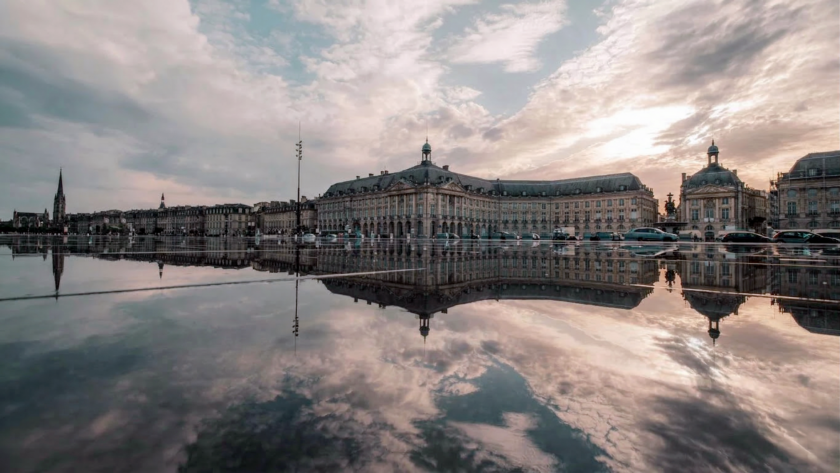 The Miroir d'Eau reflecting pool at Place de la Bourse in Bordeaux.
