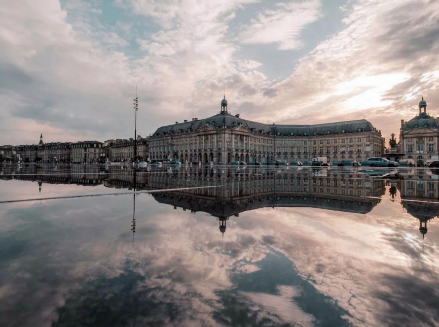 The Miroir d'Eau reflecting pool at Place de la Bourse in Bordeaux.